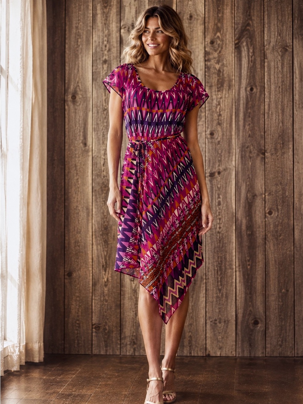 Vintage Sophisticates by Jonathan Martin Chiffon midi Dress size 8 💜🧡🩷